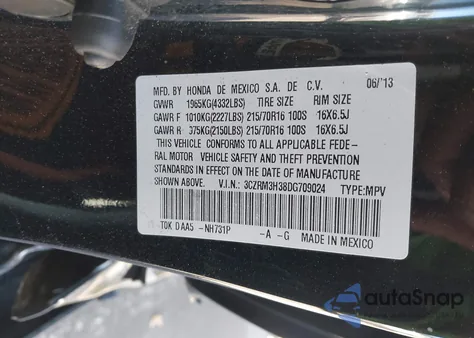 2013 Honda Cr-V Lx z USA, uszkodzony, nr VIN 3CZRM3H38DG709024